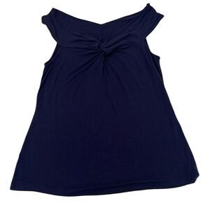 Tommy Bahama szS on or off shoulder twist front dark blue knit top EUC